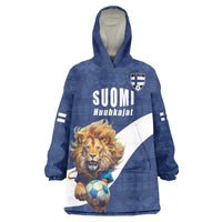 Custom Finland Football Lion Mascot Wearable Blanket Hoodie Huuhkajat with Finnish Folk Paterns