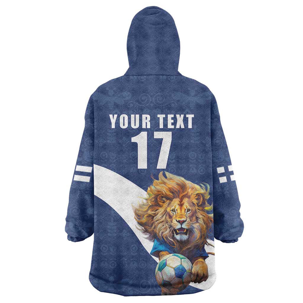 Custom Finland Football Lion Mascot Wearable Blanket Hoodie Huuhkajat with Finnish Folk Paterns