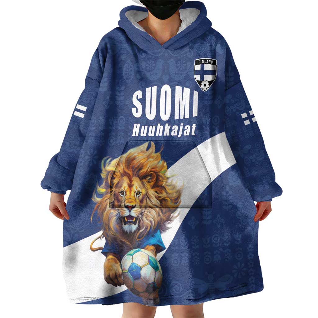 Custom Finland Football Lion Mascot Wearable Blanket Hoodie Huuhkajat with Finnish Folk Paterns