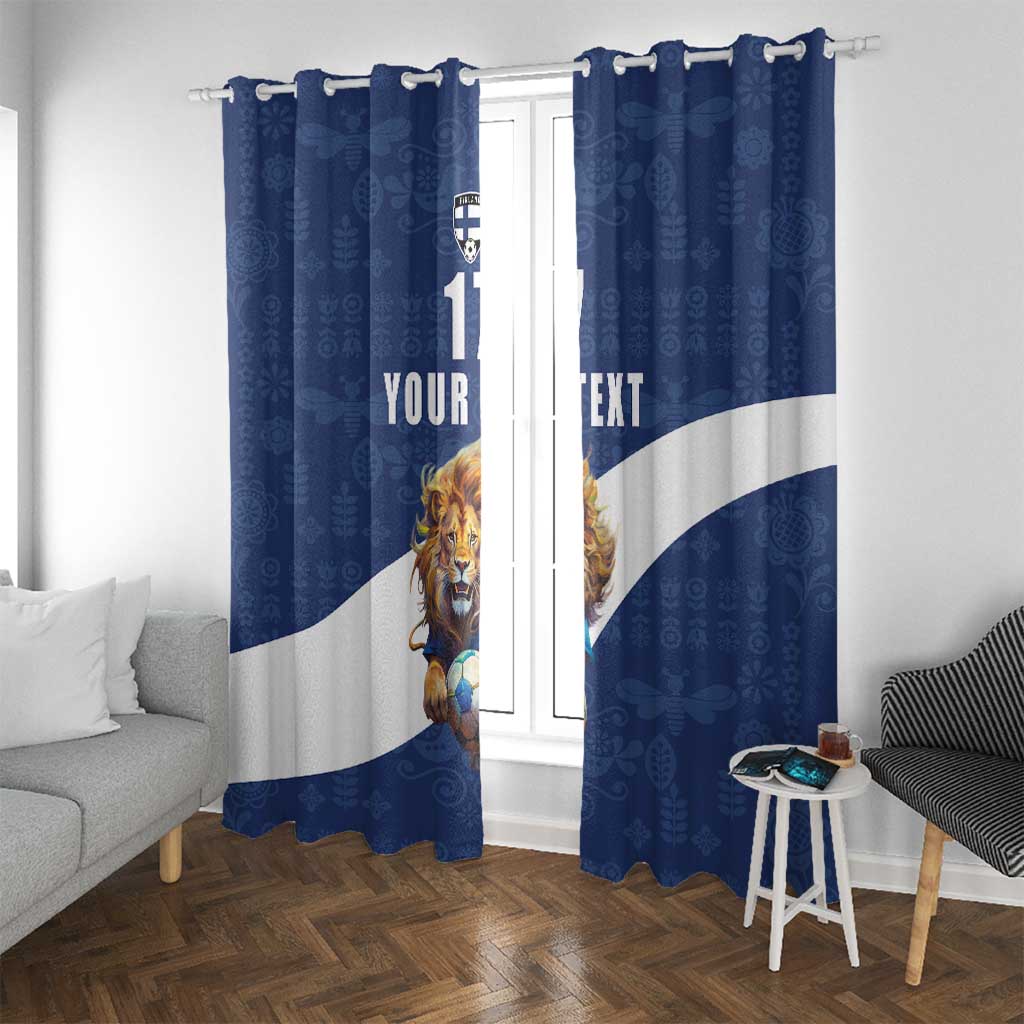 Custom Finland Football Lion Mascot Window Curtain Huuhkajat with Finnish Folk Paterns