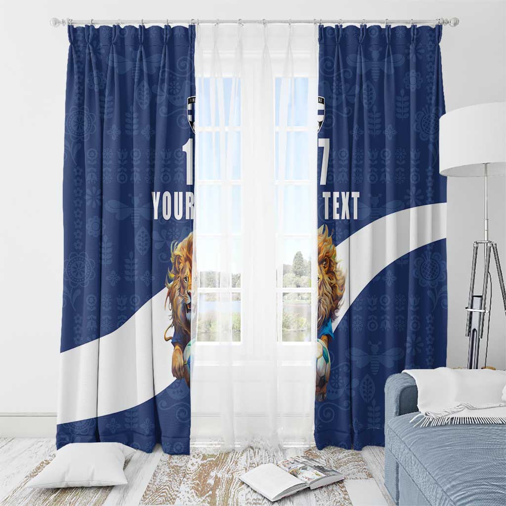 Custom Finland Football Lion Mascot Window Curtain Huuhkajat with Finnish Folk Paterns
