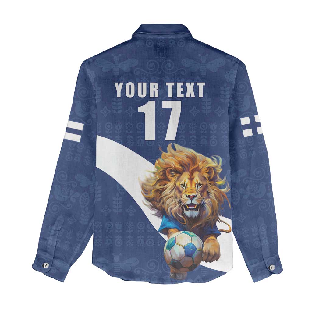 Custom Finland Football Lion Mascot Women Casual Shirt Huuhkajat with Finnish Folk Paterns