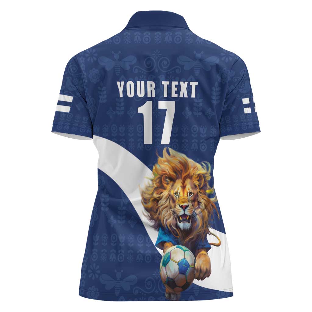 Custom Finland Football Lion Mascot Women Polo Shirt Huuhkajat with Finnish Folk Paterns