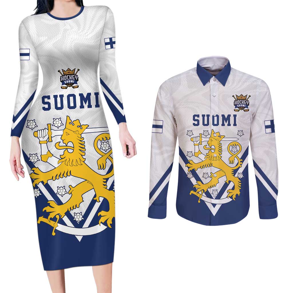 Custom Finland Ice Hockey We are Champions Couples Matching Long Sleeve Bodycon Dress and Long Sleeve Button Shirt Sporty Style Come on Leijonat