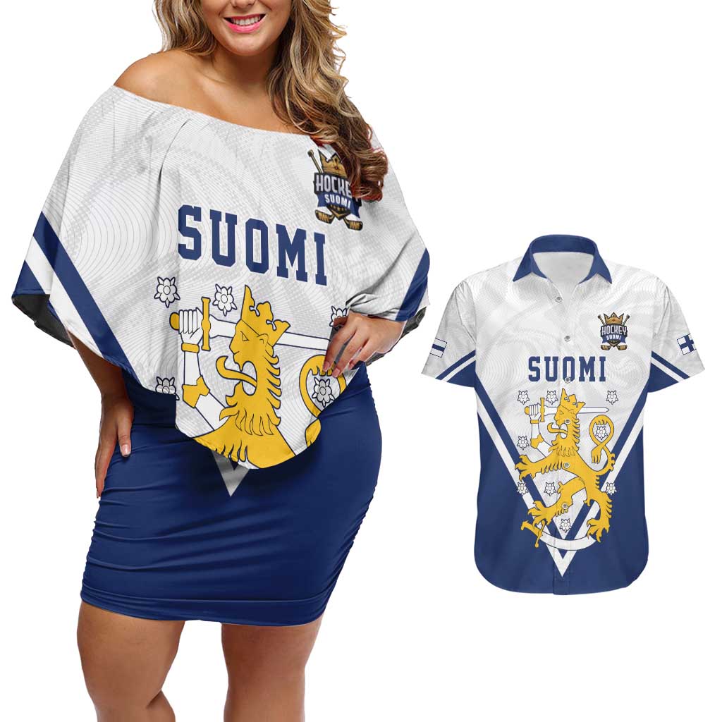 Custom Finland Ice Hockey We are Champions Couples Matching Off Shoulder Short Dress and Hawaiian Shirt Sporty Style Come on Leijonat