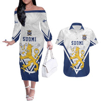 Custom Finland Ice Hockey We are Champions Couples Matching Off The Shoulder Long Sleeve Dress and Hawaiian Shirt Sporty Style Come on Leijonat