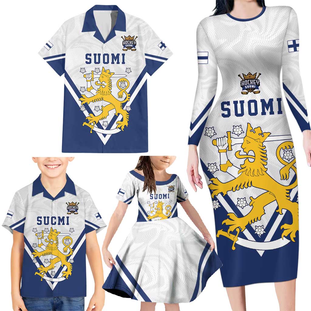 Custom Finland Ice Hockey We are Champions Family Matching Long Sleeve Bodycon Dress and Hawaiian Shirt Sporty Style Come on Leijonat