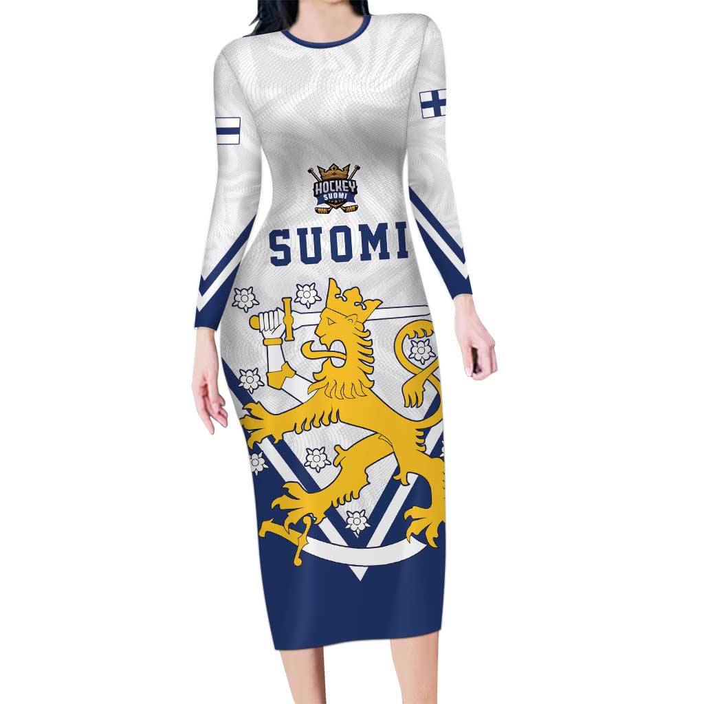 Custom Finland Ice Hockey We are Champions Family Matching Long Sleeve Bodycon Dress and Hawaiian Shirt Sporty Style Come on Leijonat