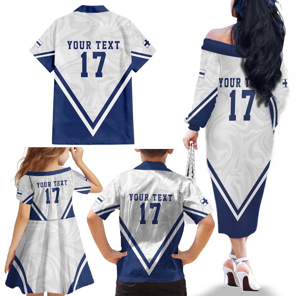 Custom Finland Ice Hockey We are Champions Family Matching Off The Shoulder Long Sleeve Dress and Hawaiian Shirt Sporty Style Come on Leijonat