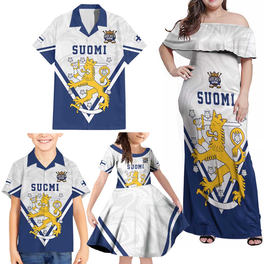 Custom Finland Ice Hockey We are Champions Family Matching Off Shoulder Maxi Dress and Hawaiian Shirt Sporty Style Come on Leijonat