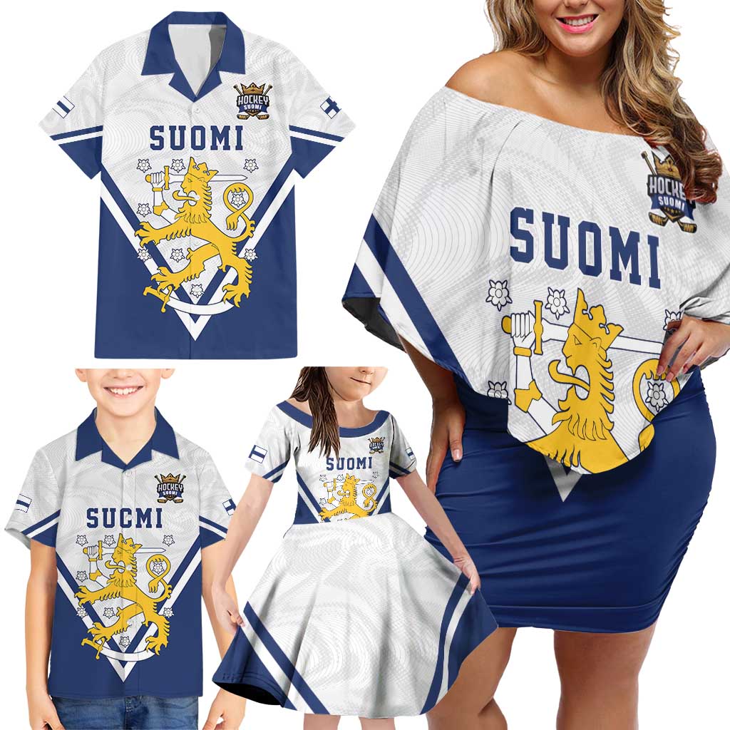 Custom Finland Ice Hockey We are Champions Family Matching Off Shoulder Short Dress and Hawaiian Shirt Sporty Style Come on Leijonat