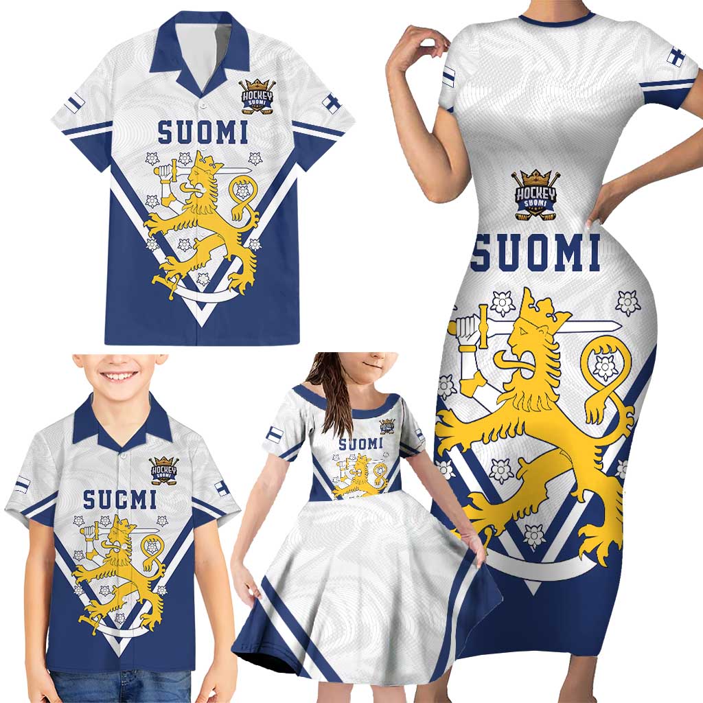 Custom Finland Ice Hockey We are Champions Family Matching Short Sleeve Bodycon Dress and Hawaiian Shirt Sporty Style Come on Leijonat