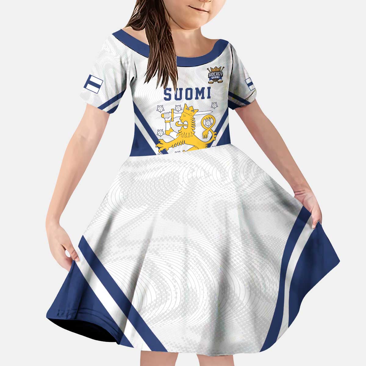 Custom Finland Ice Hockey We are Champions Kid Short Sleeve Dress Sporty Style Come on Leijonat