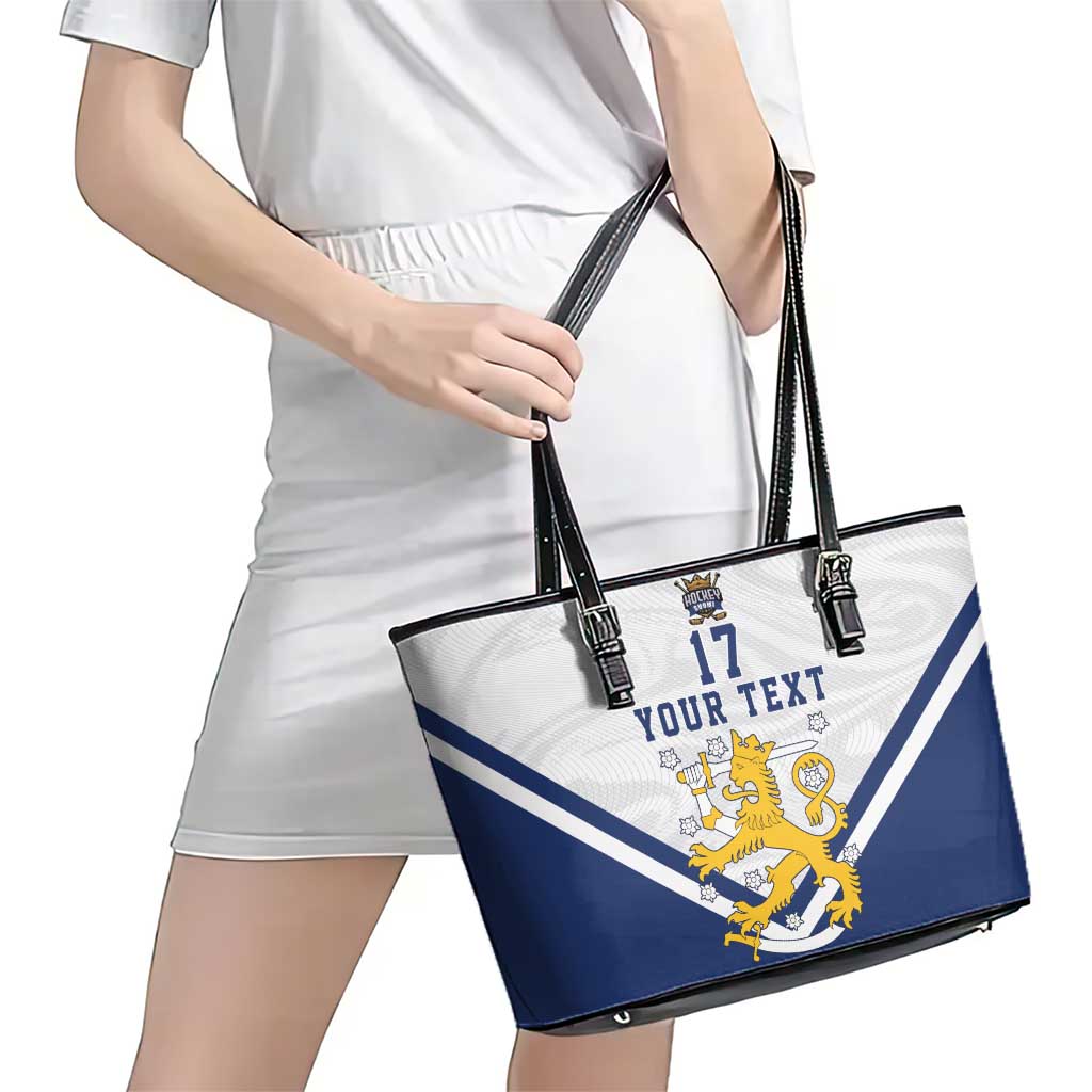 Custom Finland Ice Hockey We are Champions Leather Tote Bag Sporty Style Come on Leijonat