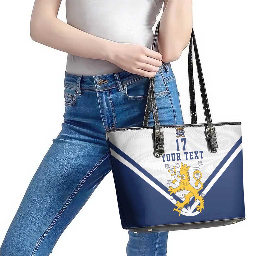 Custom Finland Ice Hockey We are Champions Leather Tote Bag Sporty Style Come on Leijonat