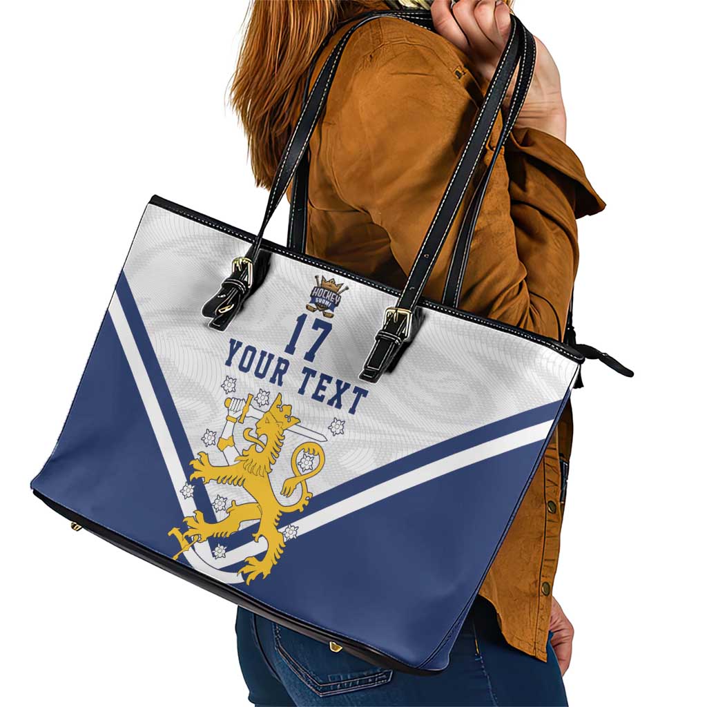 Custom Finland Ice Hockey We are Champions Leather Tote Bag Sporty Style Come on Leijonat