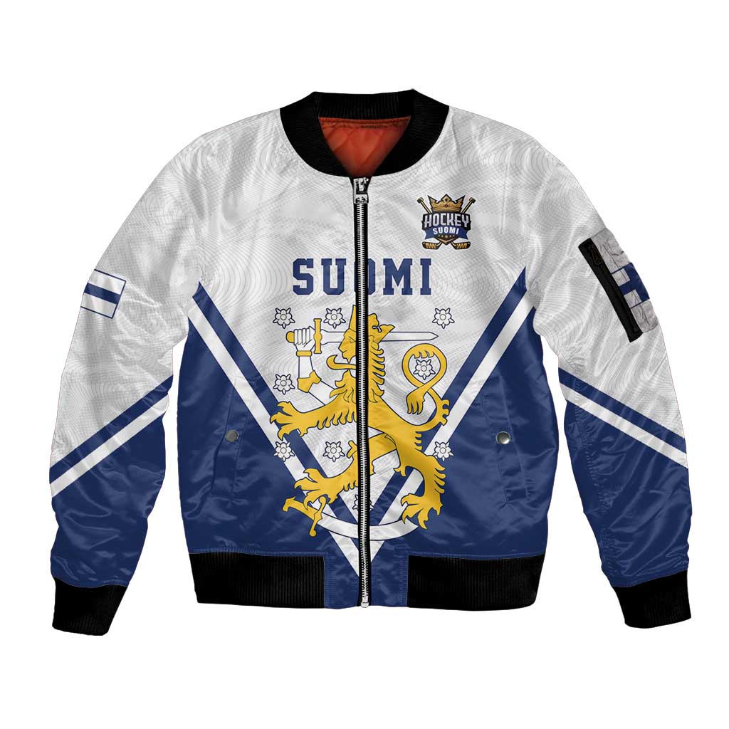 Custom Finland Ice Hockey We are Champions Sleeve Zip Bomber Jacket Sporty Style Come on Leijonat