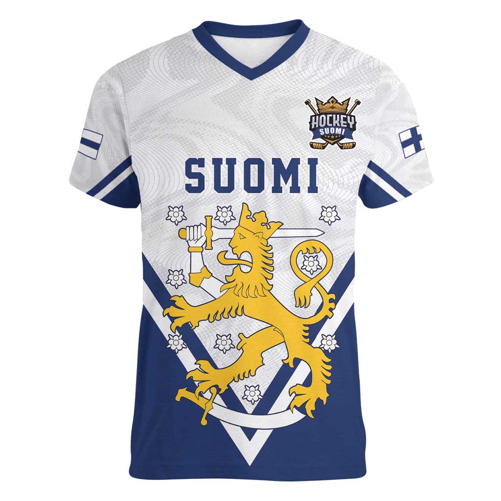 Custom Finland Ice Hockey We are Champions Women V-Neck T-Shirt Sporty Style Come on Leijonat