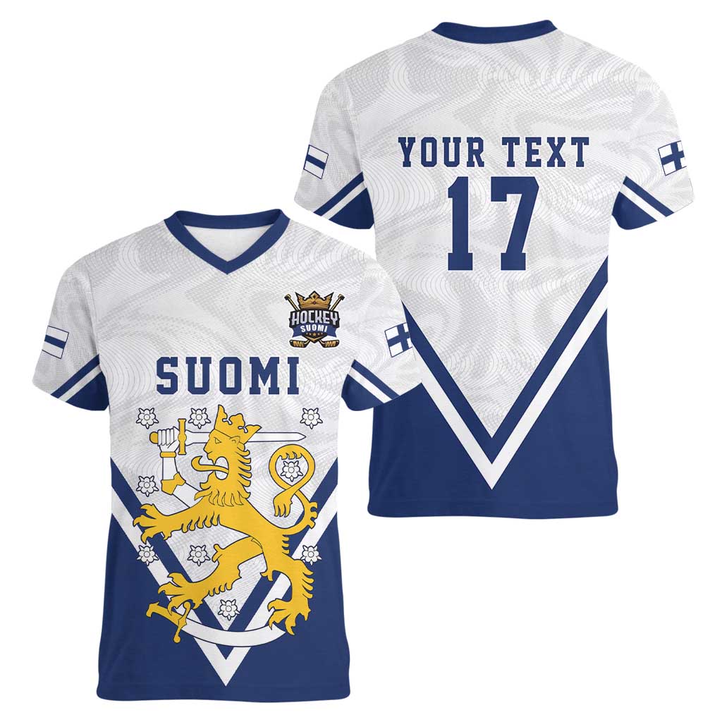 Custom Finland Ice Hockey We are Champions Women V-Neck T-Shirt Sporty Style Come on Leijonat