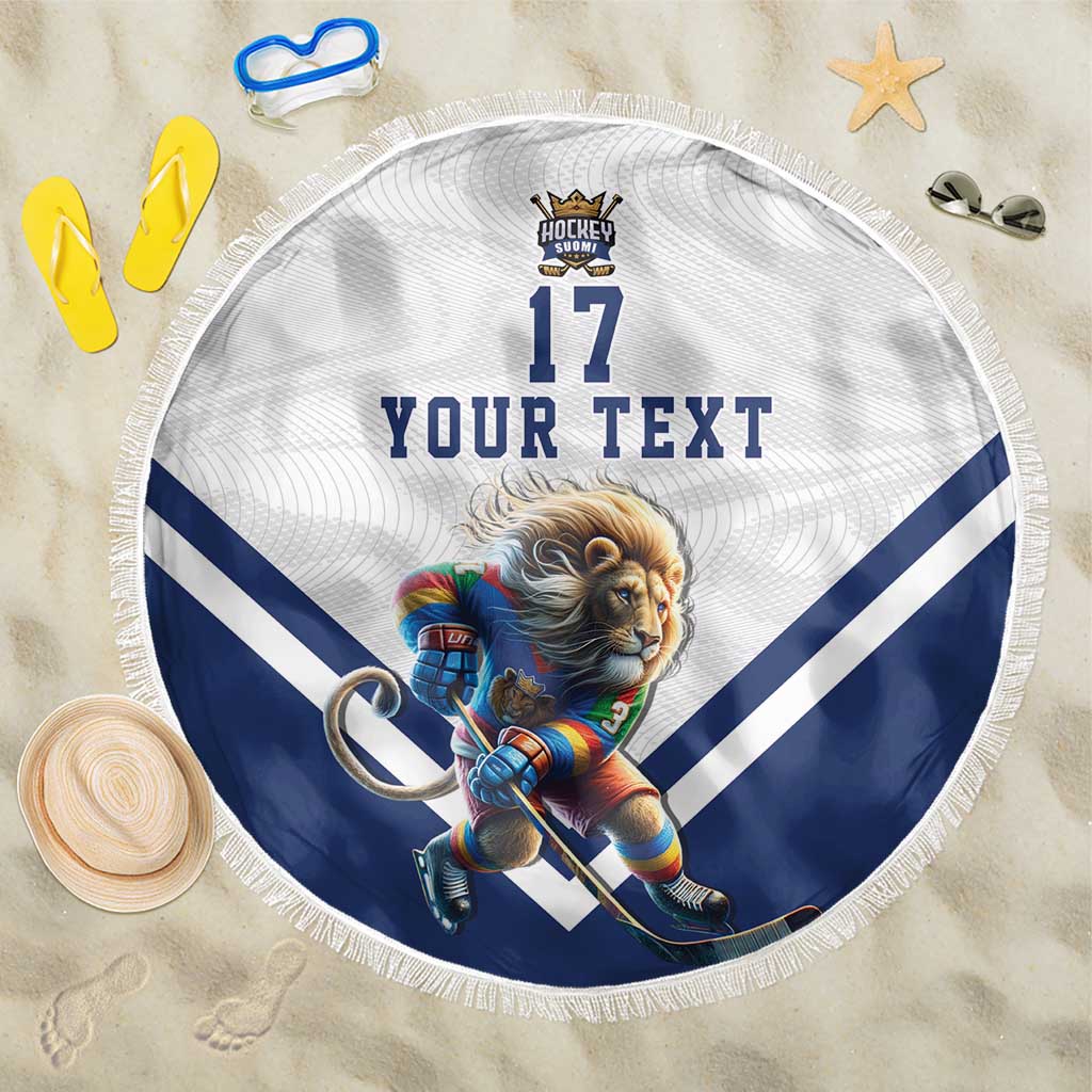Custom Finland Ice Hockey Lion Mascot Beach Blanket Sporty Style Come on Leijonat