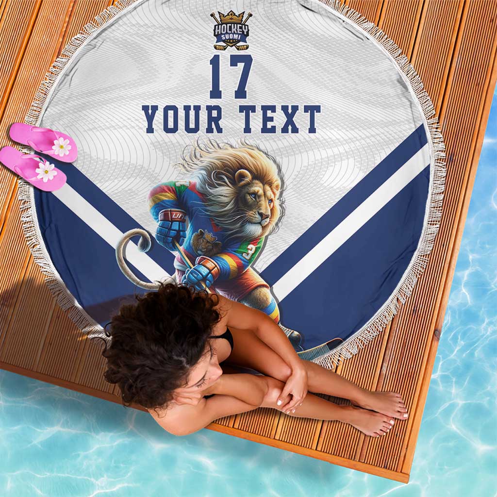 Custom Finland Ice Hockey Lion Mascot Beach Blanket Sporty Style Come on Leijonat