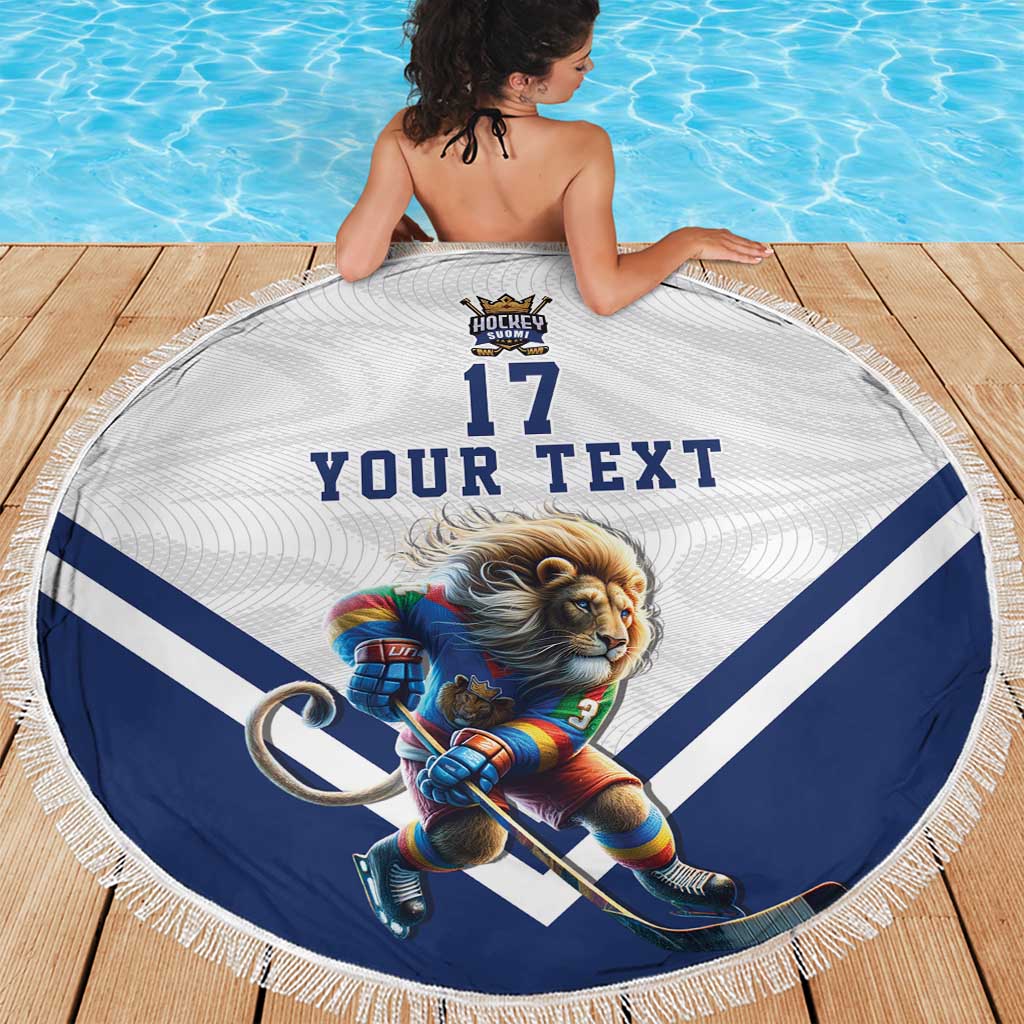Custom Finland Ice Hockey Lion Mascot Beach Blanket Sporty Style Come on Leijonat