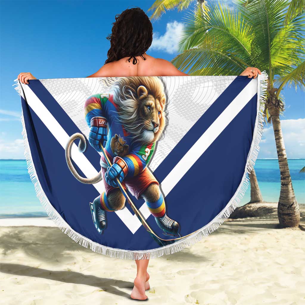 Custom Finland Ice Hockey Lion Mascot Beach Blanket Sporty Style Come on Leijonat