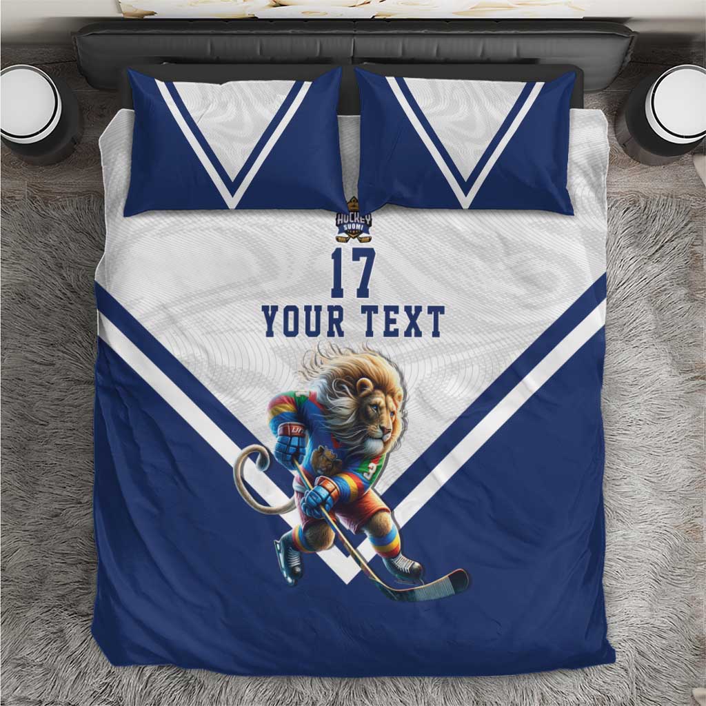 Custom Finland Ice Hockey Lion Mascot Bedding Set Sporty Style Come on Leijonat