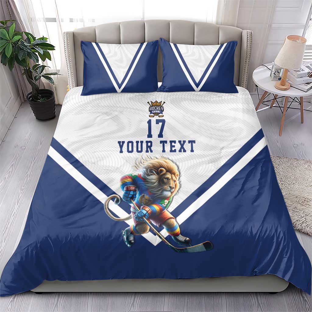 Custom Finland Ice Hockey Lion Mascot Bedding Set Sporty Style Come on Leijonat