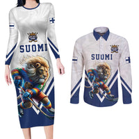 Custom Finland Ice Hockey Lion Mascot Couples Matching Long Sleeve Bodycon Dress and Long Sleeve Button Shirt Sporty Style Come on Leijonat