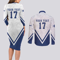 Custom Finland Ice Hockey Lion Mascot Couples Matching Long Sleeve Bodycon Dress and Long Sleeve Button Shirt Sporty Style Come on Leijonat