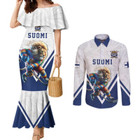 Custom Finland Ice Hockey Lion Mascot Couples Matching Mermaid Dress and Long Sleeve Button Shirt Sporty Style Come on Leijonat