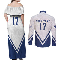 Custom Finland Ice Hockey Lion Mascot Couples Matching Off Shoulder Maxi Dress and Long Sleeve Button Shirt Sporty Style Come on Leijonat