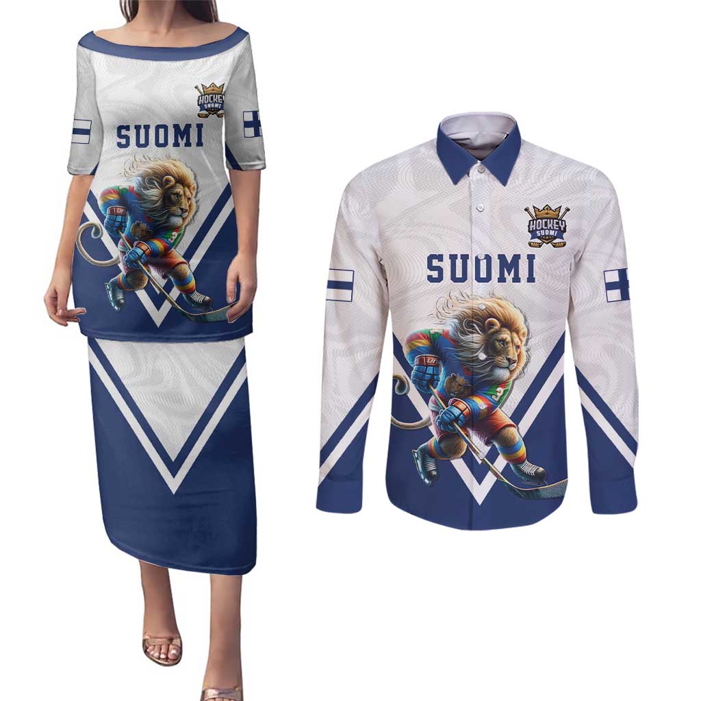 Custom Finland Ice Hockey Lion Mascot Couples Matching Puletasi and Long Sleeve Button Shirt Sporty Style Come on Leijonat
