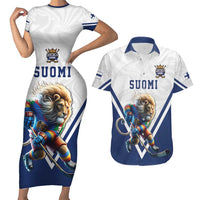 Custom Finland Ice Hockey Lion Mascot Couples Matching Short Sleeve Bodycon Dress and Hawaiian Shirt Sporty Style Come on Leijonat