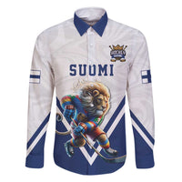 Custom Finland Ice Hockey Lion Mascot Family Matching Long Sleeve Bodycon Dress and Hawaiian Shirt Sporty Style Come on Leijonat