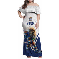 Custom Finland Ice Hockey Lion Mascot Family Matching Off Shoulder Maxi Dress and Hawaiian Shirt Sporty Style Come on Leijonat