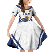 Custom Finland Ice Hockey Lion Mascot Family Matching Off Shoulder Short Dress and Hawaiian Shirt Sporty Style Come on Leijonat