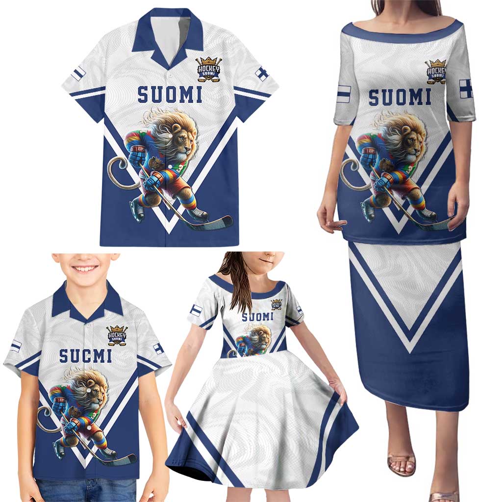 Custom Finland Ice Hockey Lion Mascot Family Matching Puletasi and Hawaiian Shirt Sporty Style Come on Leijonat