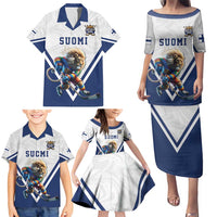 Custom Finland Ice Hockey Lion Mascot Family Matching Puletasi and Hawaiian Shirt Sporty Style Come on Leijonat