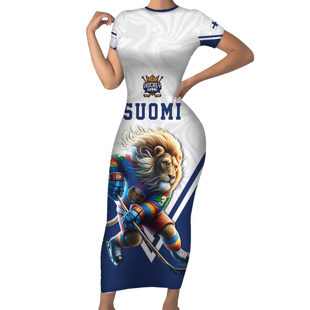 Custom Finland Ice Hockey Lion Mascot Family Matching Short Sleeve Bodycon Dress and Hawaiian Shirt Sporty Style Come on Leijonat