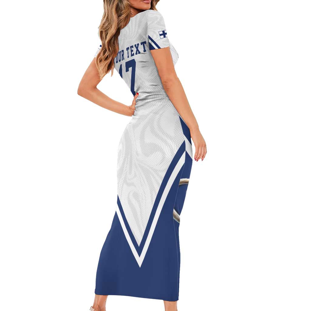 Custom Finland Ice Hockey Lion Mascot Family Matching Short Sleeve Bodycon Dress and Hawaiian Shirt Sporty Style Come on Leijonat