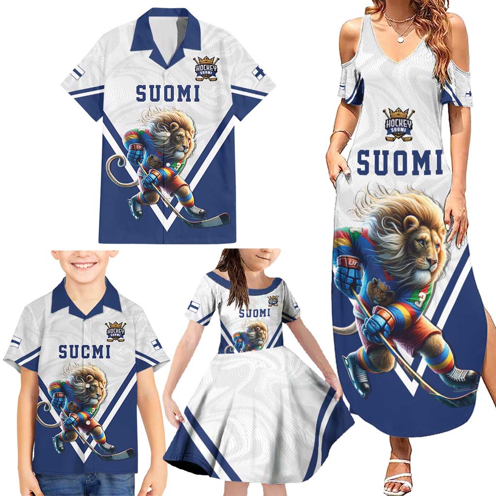 Custom Finland Ice Hockey Lion Mascot Family Matching Summer Maxi Dress and Hawaiian Shirt Sporty Style Come on Leijonat