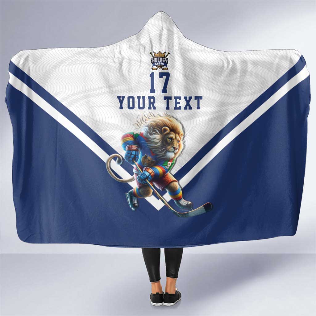 Custom Finland Ice Hockey Lion Mascot Hooded Blanket Sporty Style Come on Leijonat