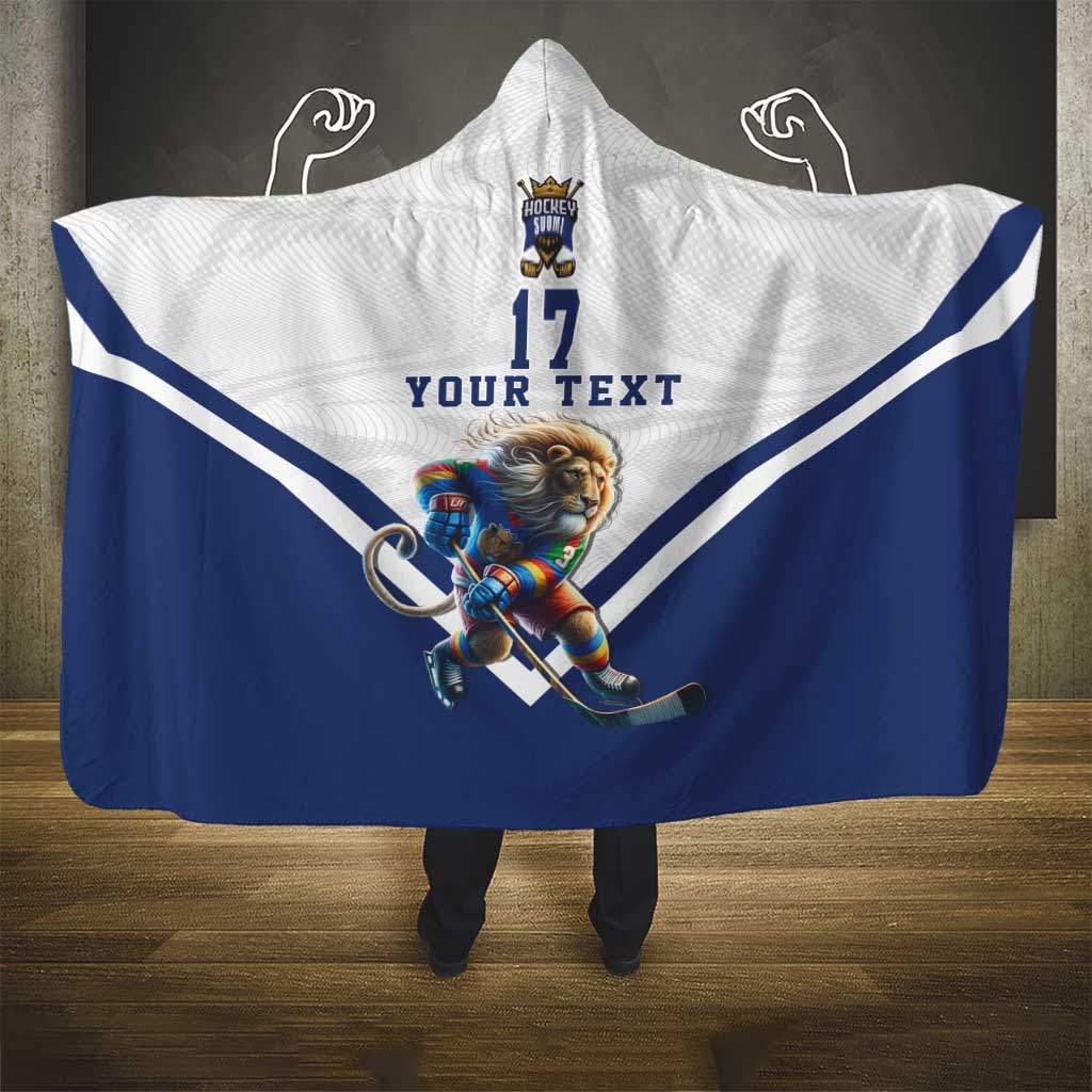 Custom Finland Ice Hockey Lion Mascot Hooded Blanket Sporty Style Come on Leijonat