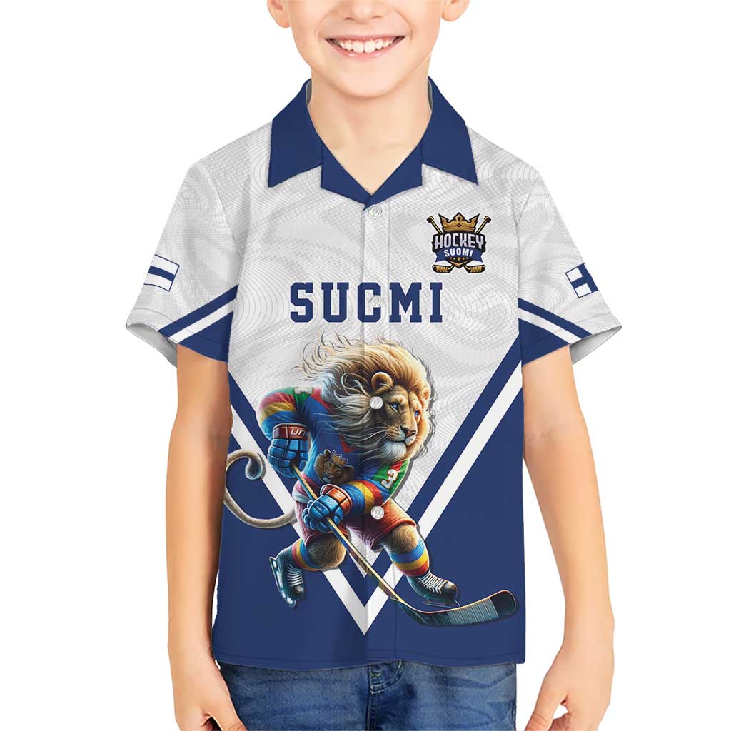 Custom Finland Ice Hockey Lion Mascot Kid Hawaiian Shirt Sporty Style Come on Leijonat