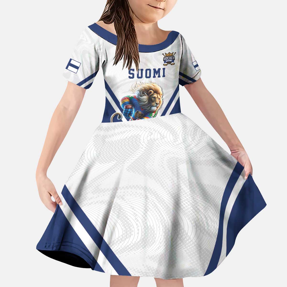 Custom Finland Ice Hockey Lion Mascot Kid Short Sleeve Dress Sporty Style Come on Leijonat