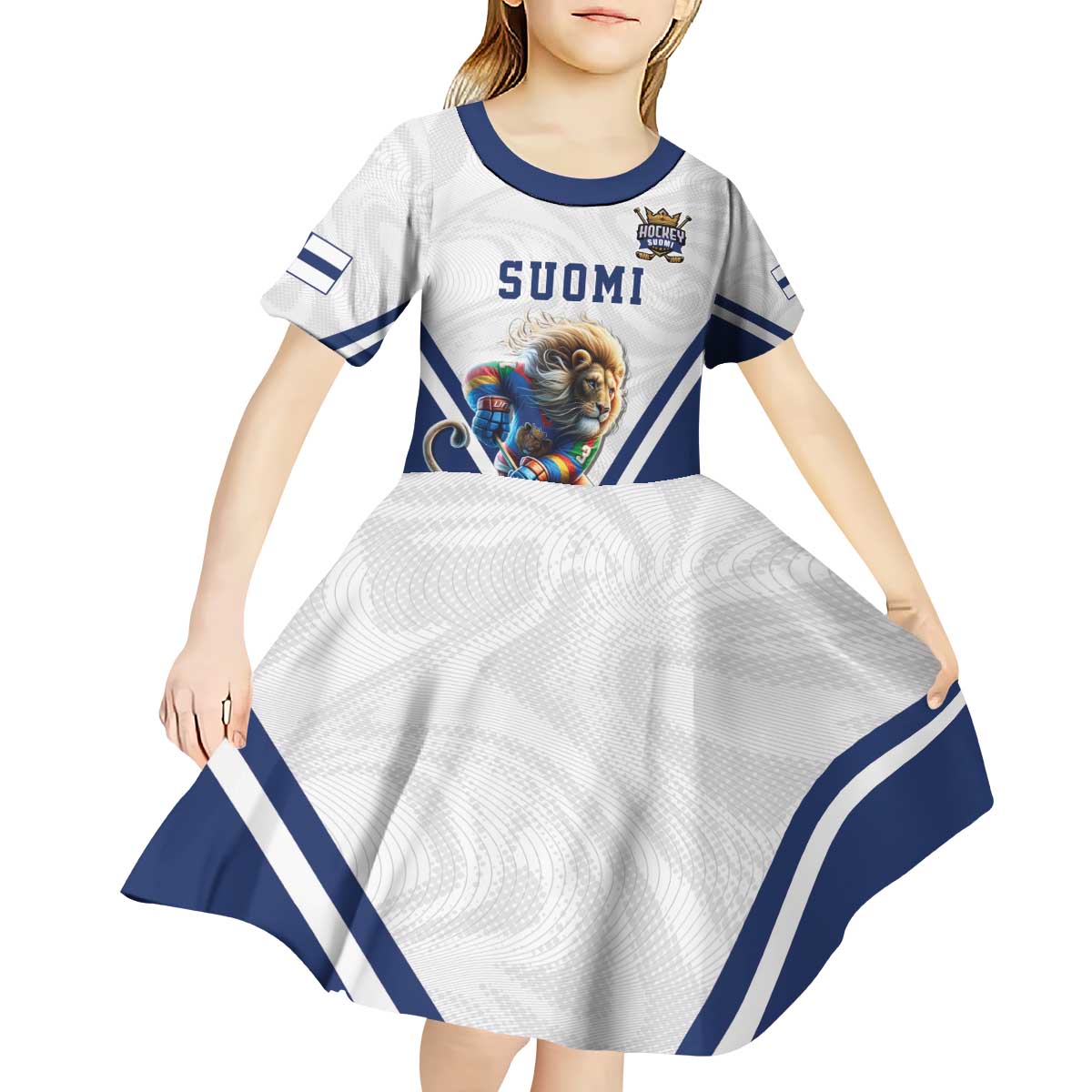 Custom Finland Ice Hockey Lion Mascot Kid Short Sleeve Dress Sporty Style Come on Leijonat