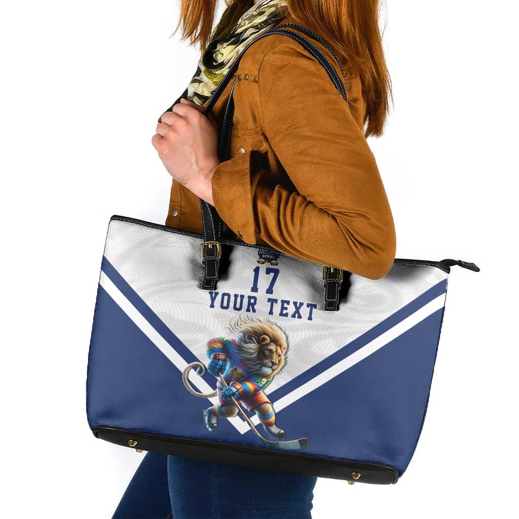 Custom Finland Ice Hockey Lion Mascot Leather Tote Bag Sporty Style Come on Leijonat