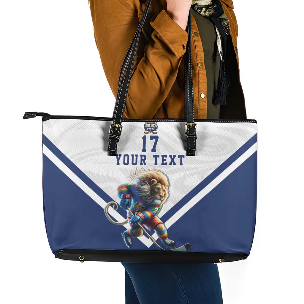 Custom Finland Ice Hockey Lion Mascot Leather Tote Bag Sporty Style Come on Leijonat